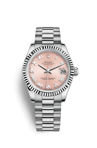 Datejust 31 White Gold Fluted / President / Pink  Roman