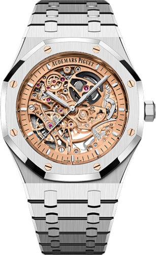 Royal Oak 41mm Double Balance Wheel Openworked Steel Pink Gold-Toned Dial